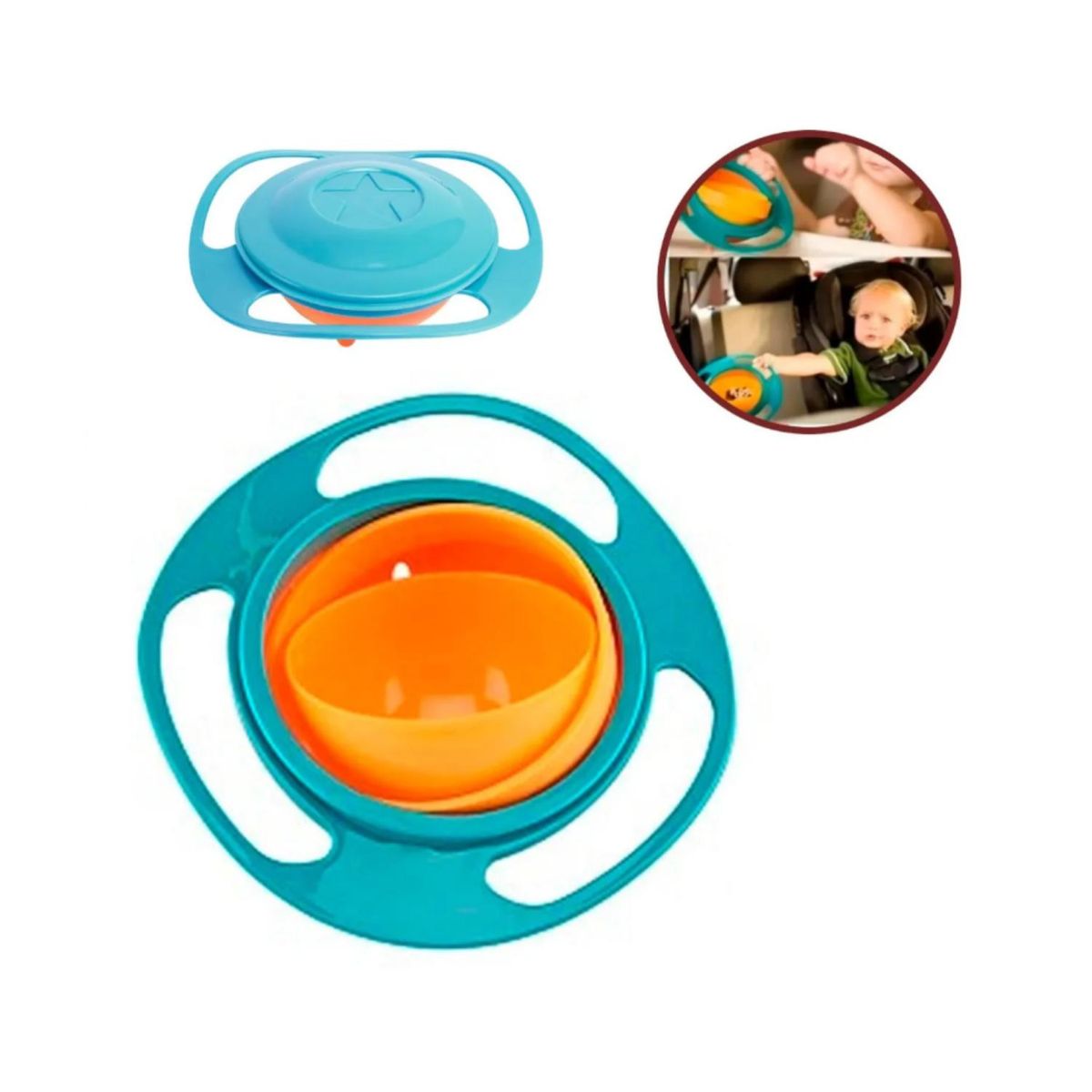 GENERICO - Plato Tazon Antivuelco Para Comidas De Bebes Azul Infantil