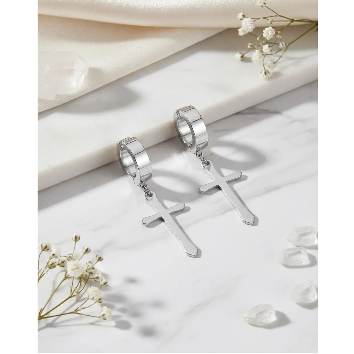 GENERICO - Aros Punk A Presion Cruz Gold Hombre Mujer Moda