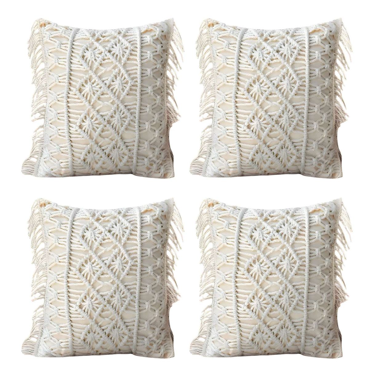 GENERICO - SET DE 4 FUNDAS DE COJIN ESTILO BOHEMIO 45X45 CM BLANCO 01