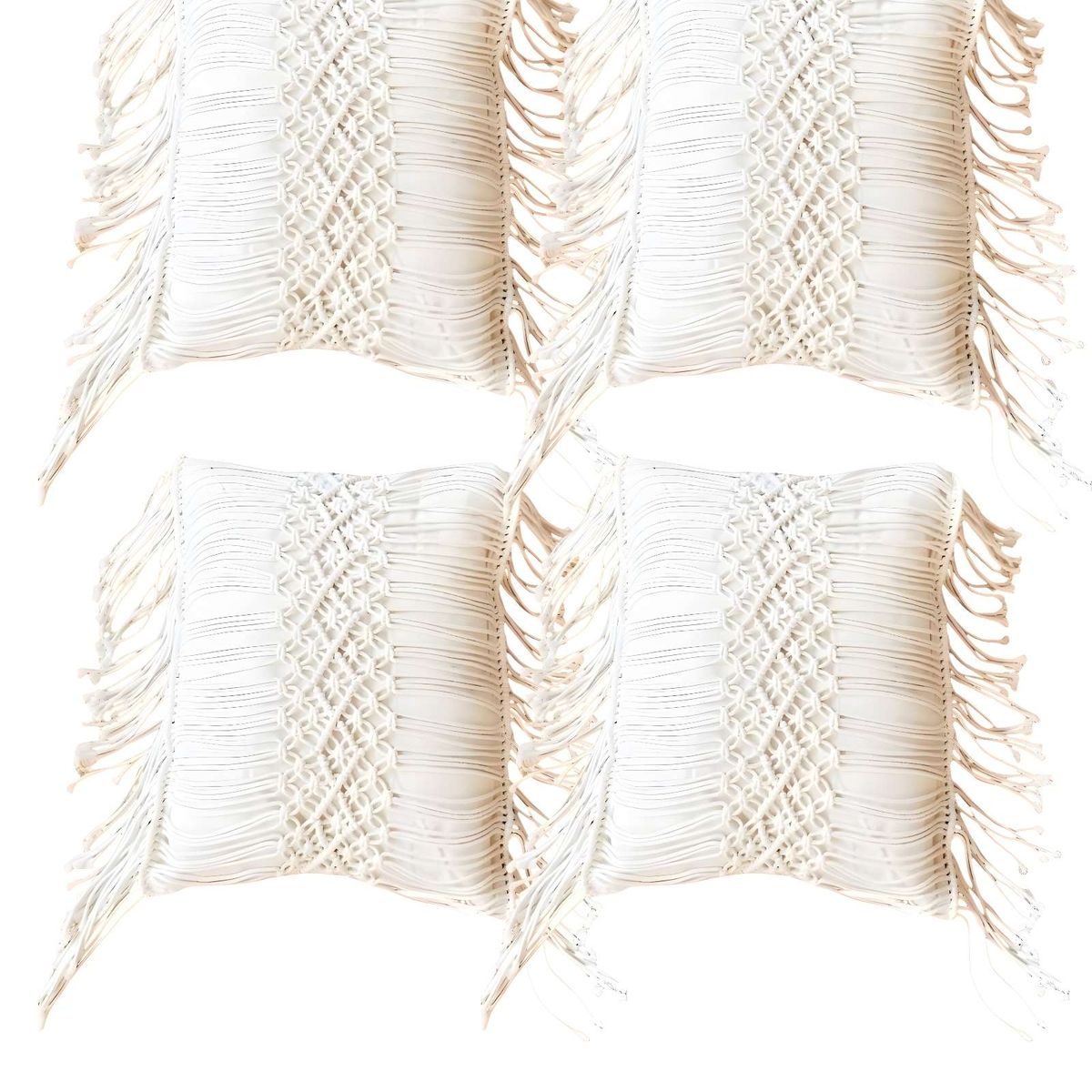 GENERICO - SET DE 4 FUNDAS DE COJIN ESTILO BOHEMIO 45X45 CM BLANCO 02