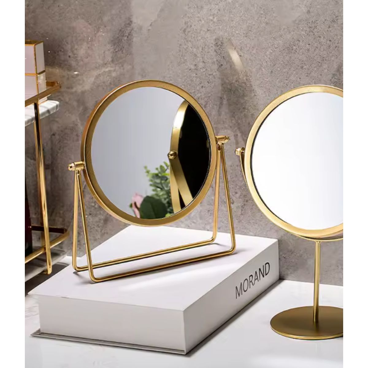 GENERICO - Espejo Escritorio De Mesa Decorativo Marco Metal Dorado