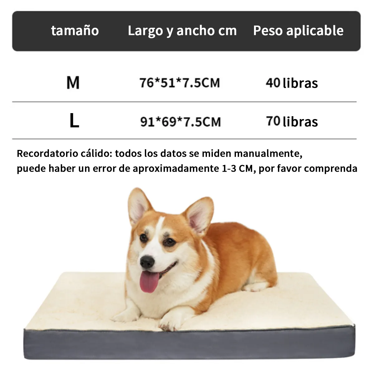 KINDA NICE - Colchoneta Mascotas Viscoelástica Impermeable Desmontable L