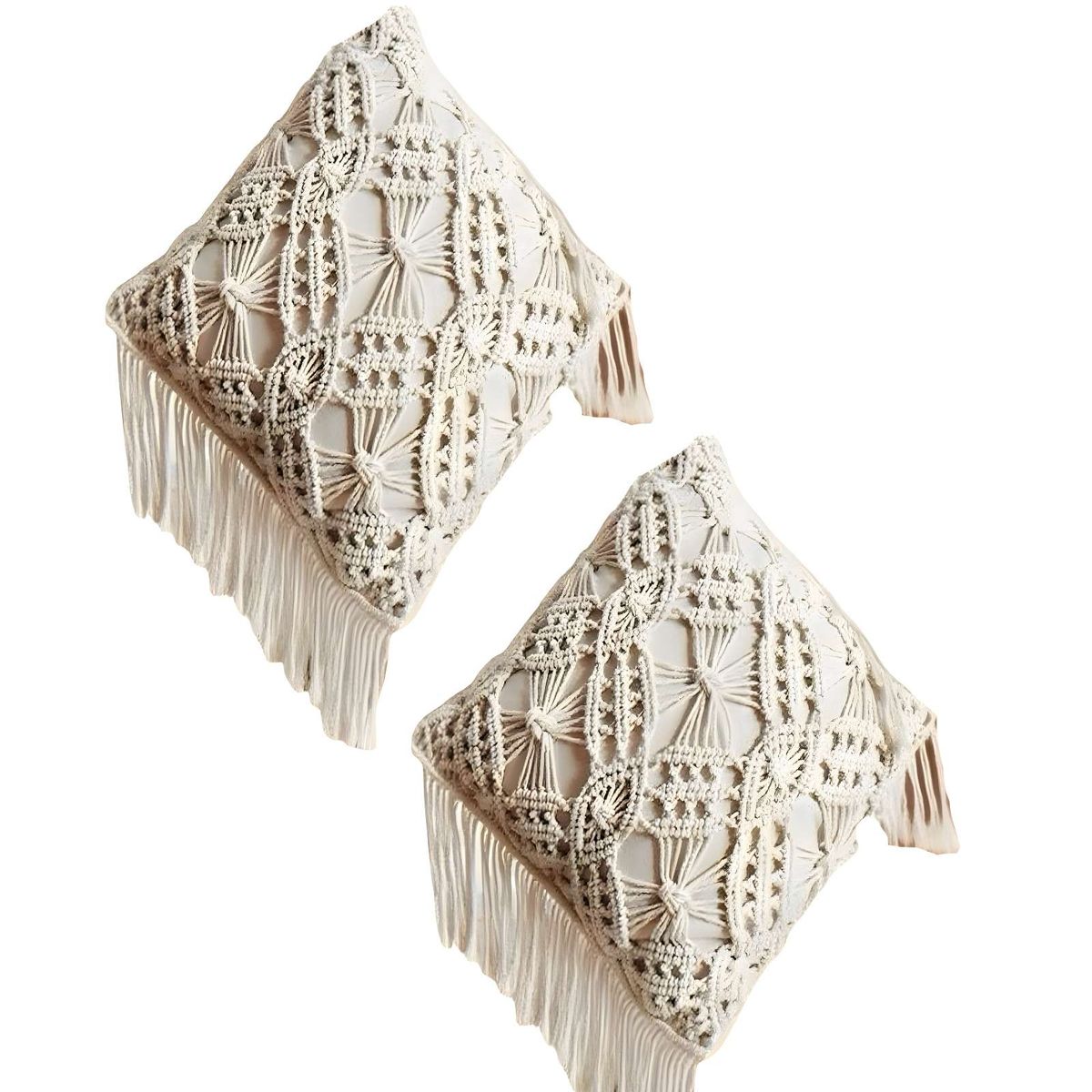 GENERICO - PACK DE 2 FUNDAS DE COJIN ESTILO BOHEMIO 45X45 CM BLANCO 06