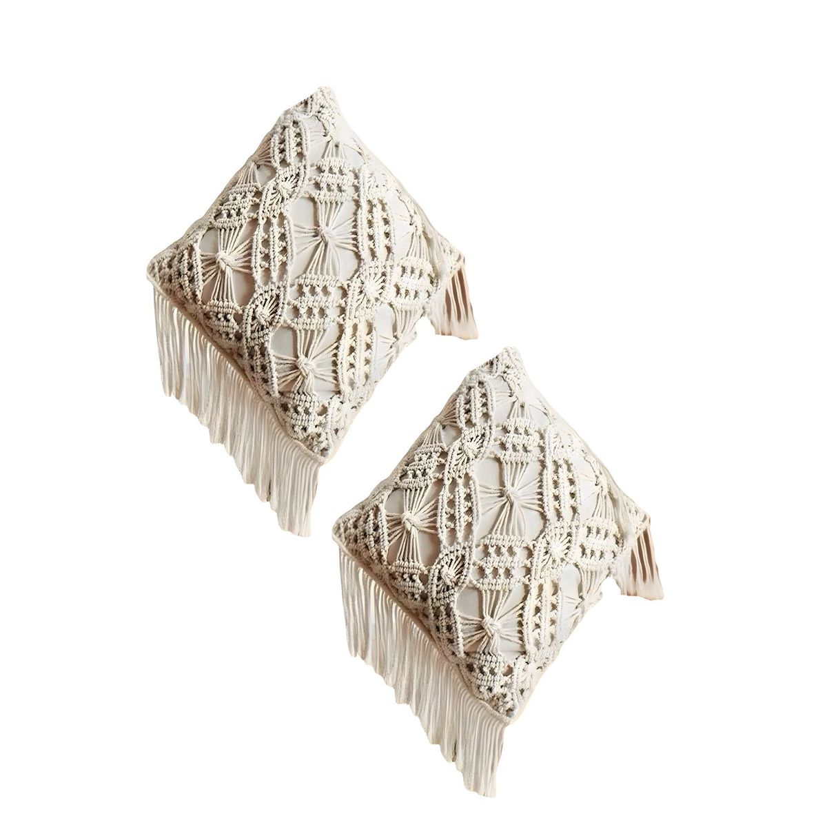 GENERICO - PACK DE 2 FUNDAS DE COJIN ESTILO BOHEMIO 45X45 CM BLANCO 06