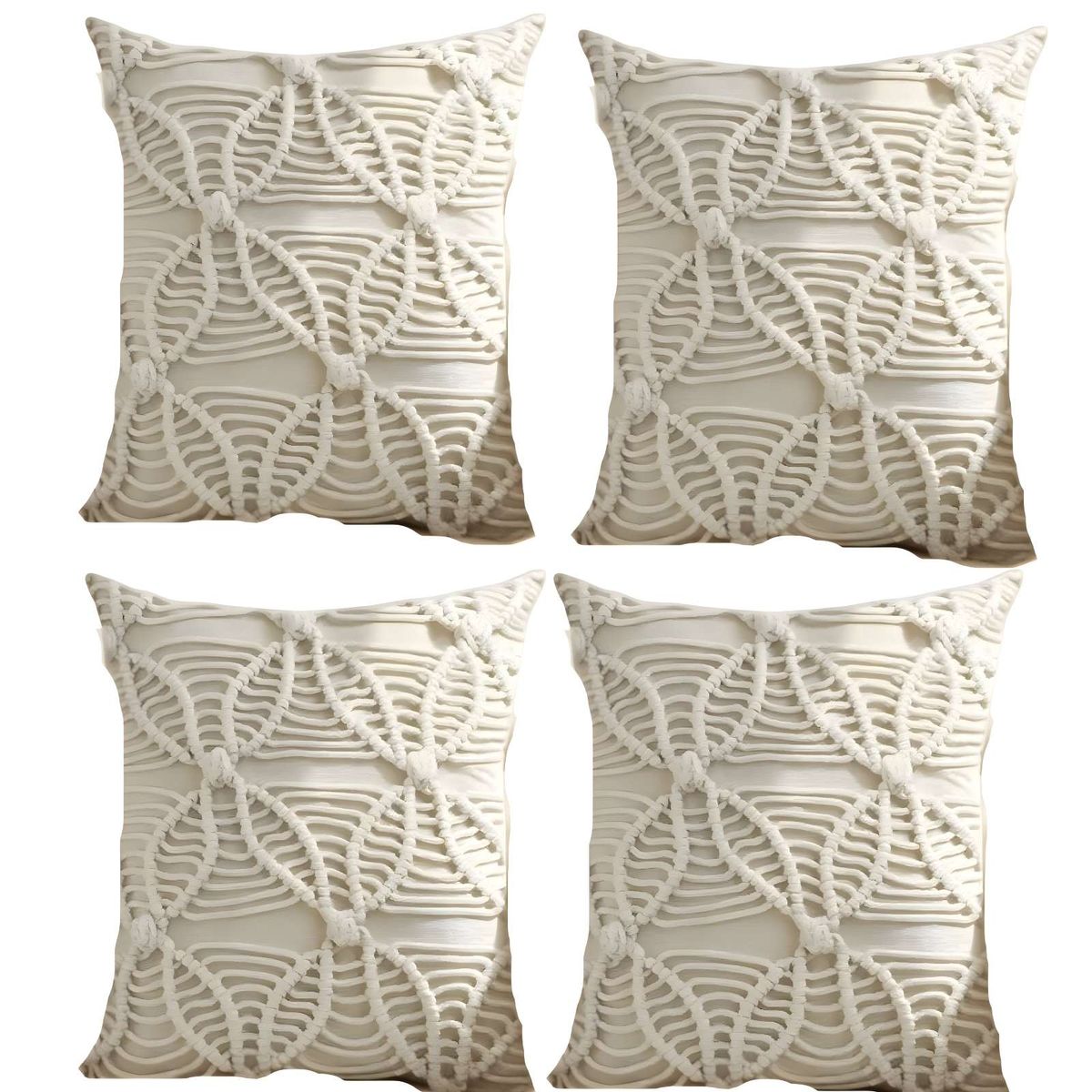 GENERICO - PACK DE 4 FUNDAS DE COJIN ESTILO BOHEMIO 45X45 CM BLANCO 04