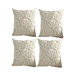 GENERICO - PACK DE 4 FUNDAS DE COJIN ESTILO BOHEMIO 45X45 CM BLANCO 04
