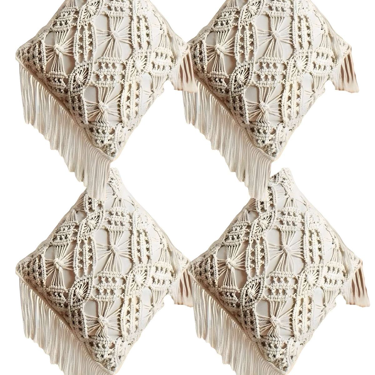 GENERICO - PACK DE 4 FUNDAS DE COJIN ESTILO BOHEMIO 45X45 CM BLANCO 06