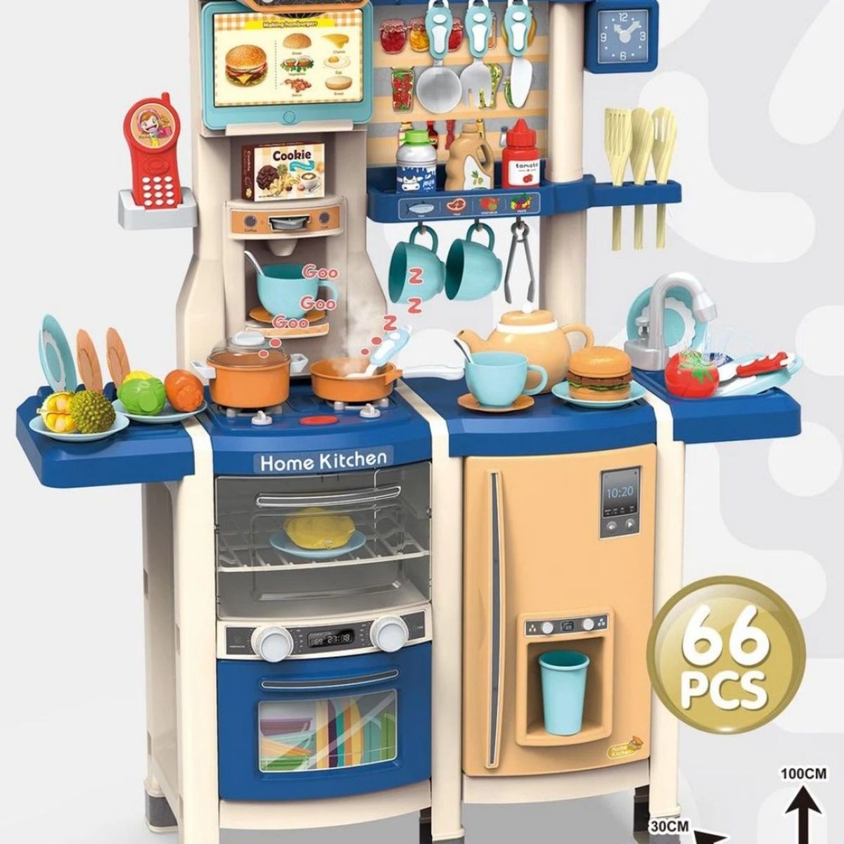 GENERICO - COCINA 100 CM AZUL CON 66 PCS