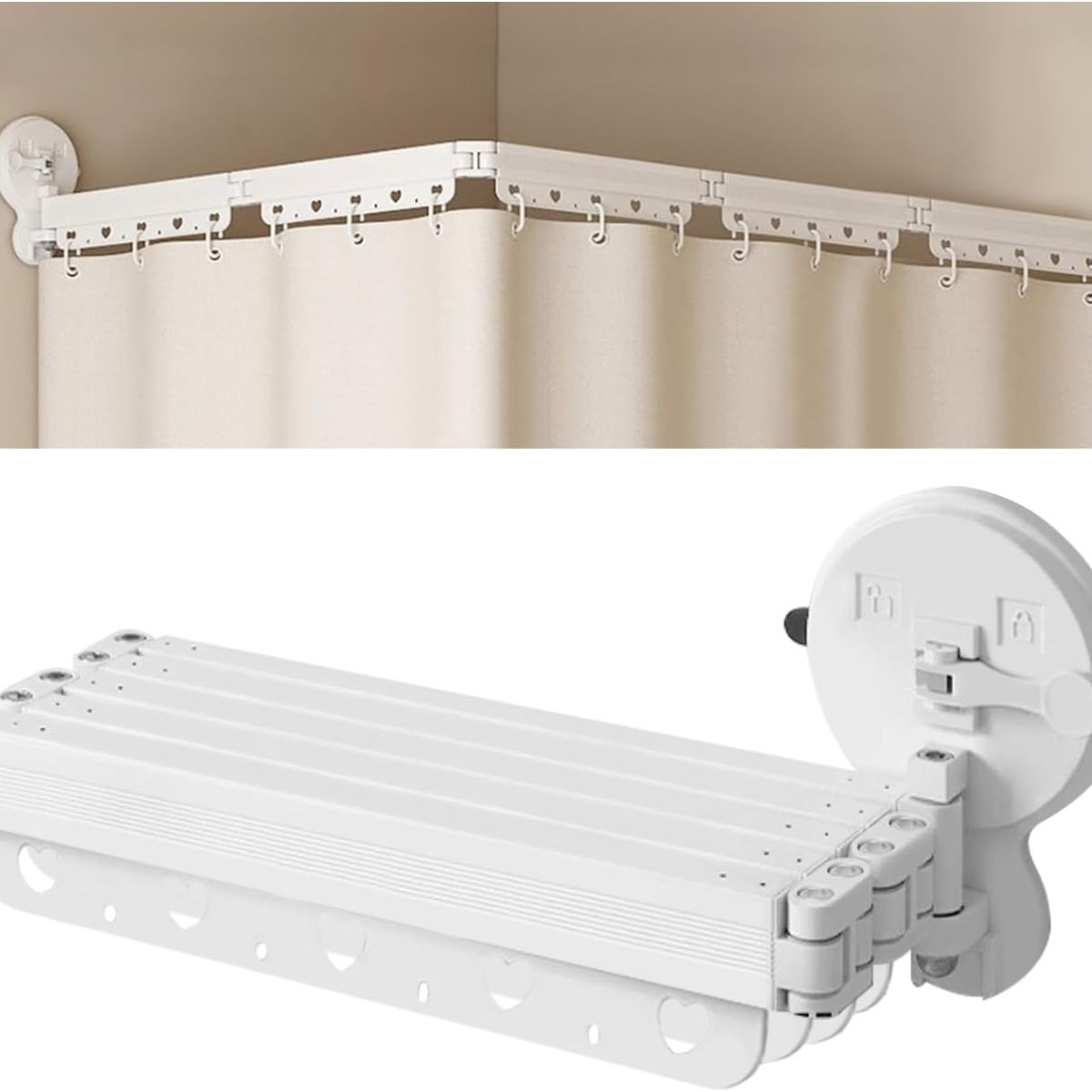 BLUEDREAMER - Barra de cortina de ducha plegable con cortina de ducha barra de cortina de esquina de 5 pliegues