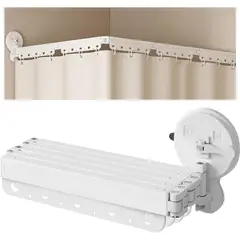BLUEDREAMER - Barra de cortina de ducha plegable con cortina de ducha barra de cortina de esquina de 5 pliegues