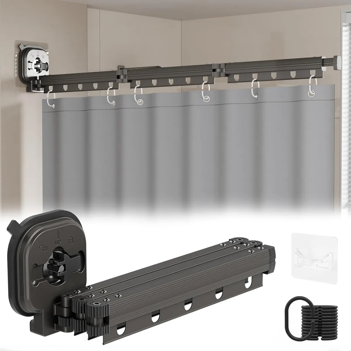 BLUEDREAMER - Barra de cortina de ducha plegable con cortina de ducha barra de cortina de esquina de 5 pliegues