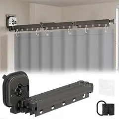 BLUEDREAMER - Barra de cortina de ducha plegable con cortina de ducha barra de cortina de esquina de 5 pliegues