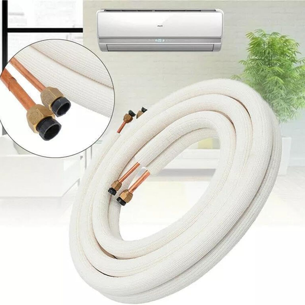 KUANGYE - 5 metros Tubo aislado de 1/4 pulgadas 3/8 pulgadas para aire acondicionado Con Tuercas