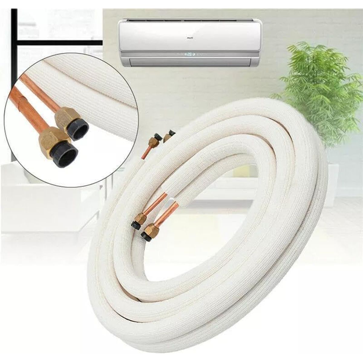 KUANGYE - 5 metros Tubo aislado de 1/4 pulgadas 3/8 pulgadas para aire acondicionado Con Tuercas