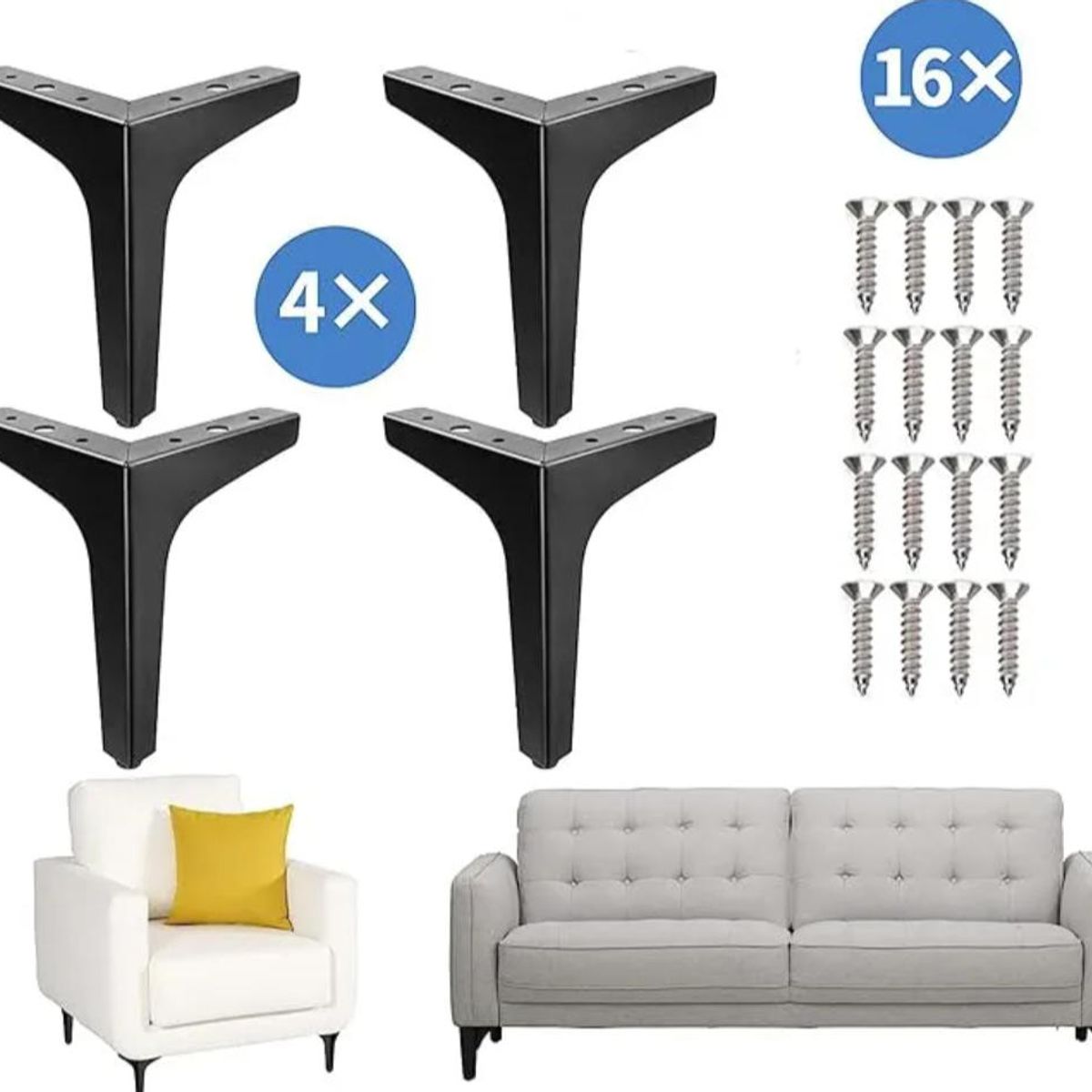 KINDA NICE - Juego De 4 Patas Para Sofá De 15 Cm En Negro Mate