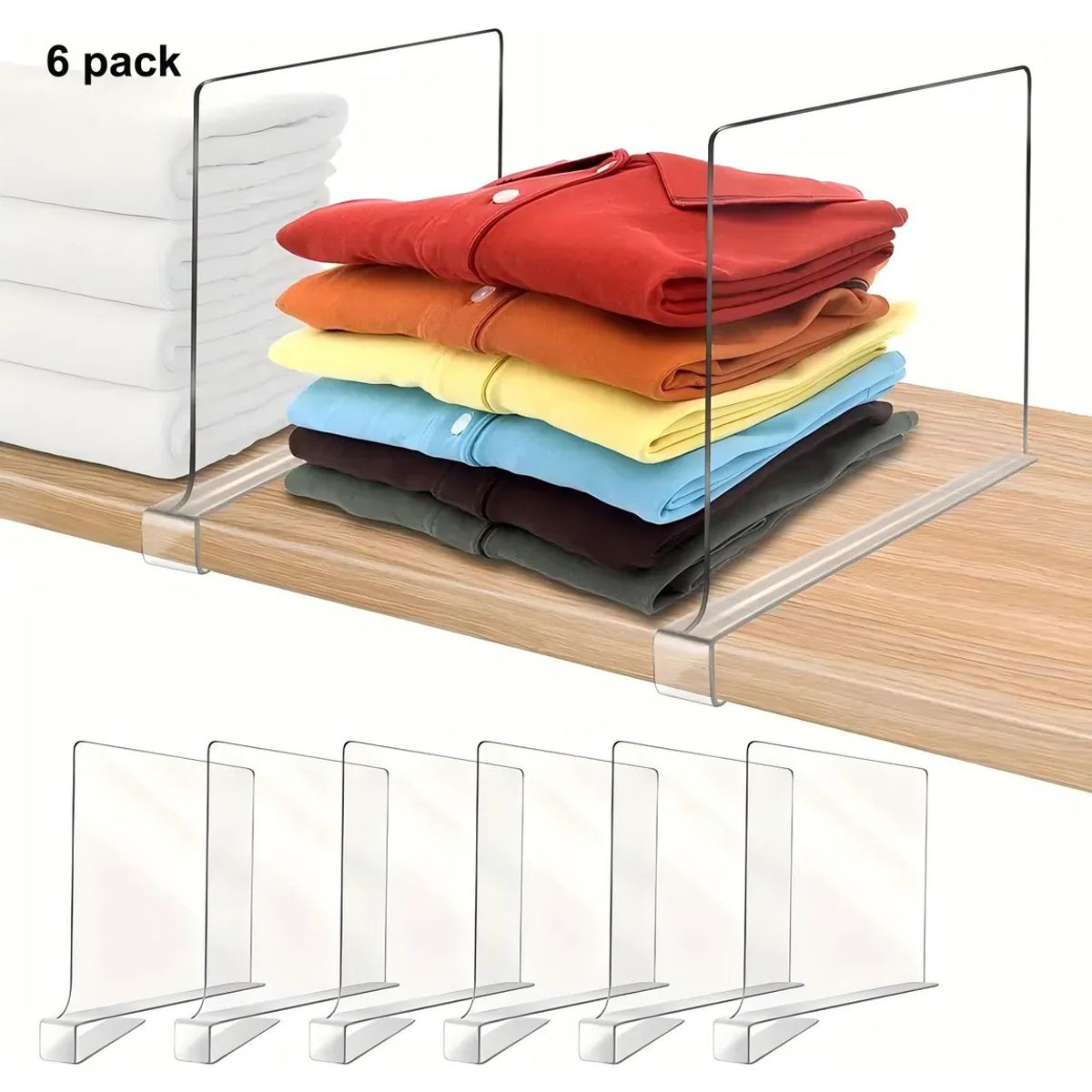 KUANGYE - Pack 6 Separadores Acrílicos Estantes Armarios Closet Ropa