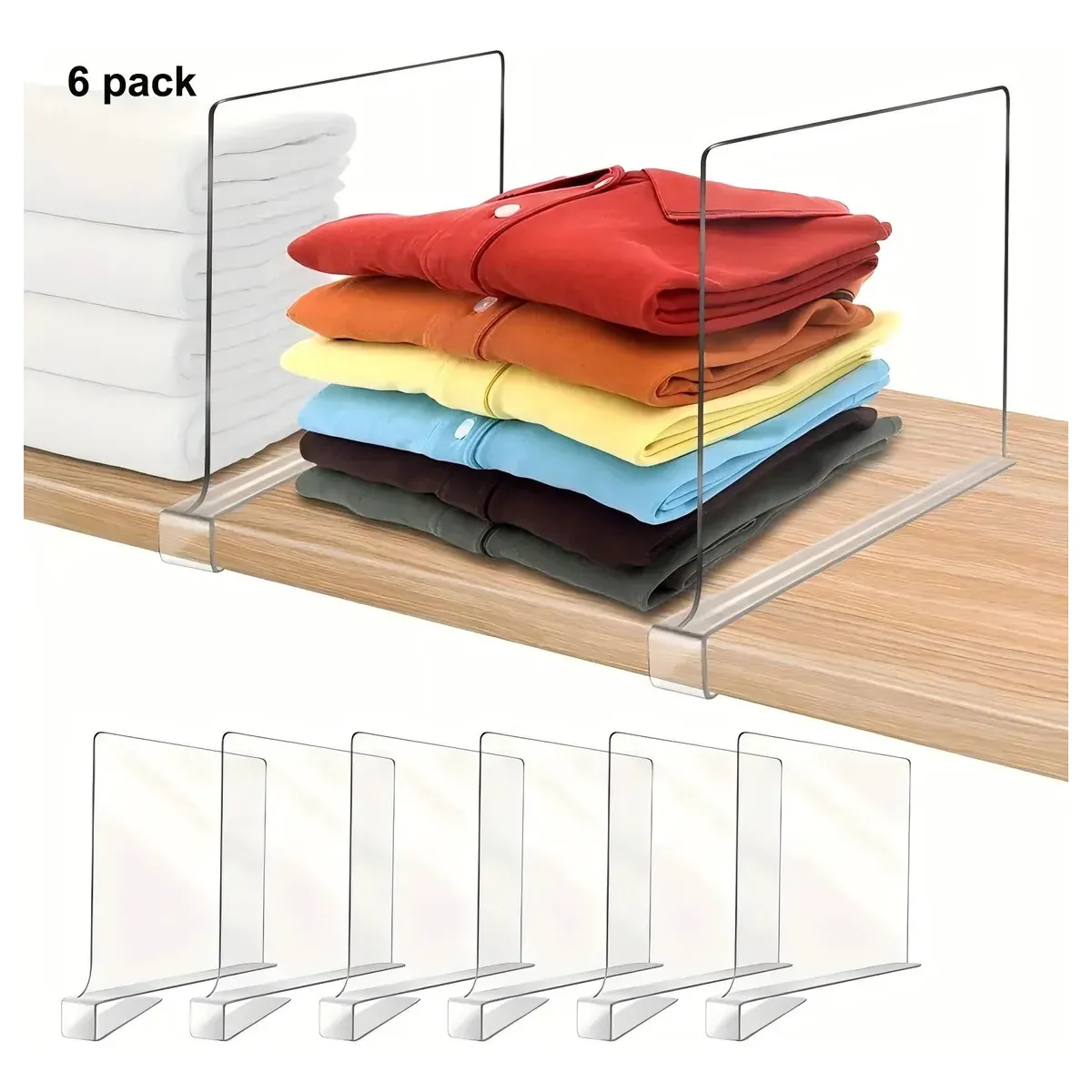 KUANGYE - Pack 6 Separadores Acrílicos Estantes Armarios Closet Ropa