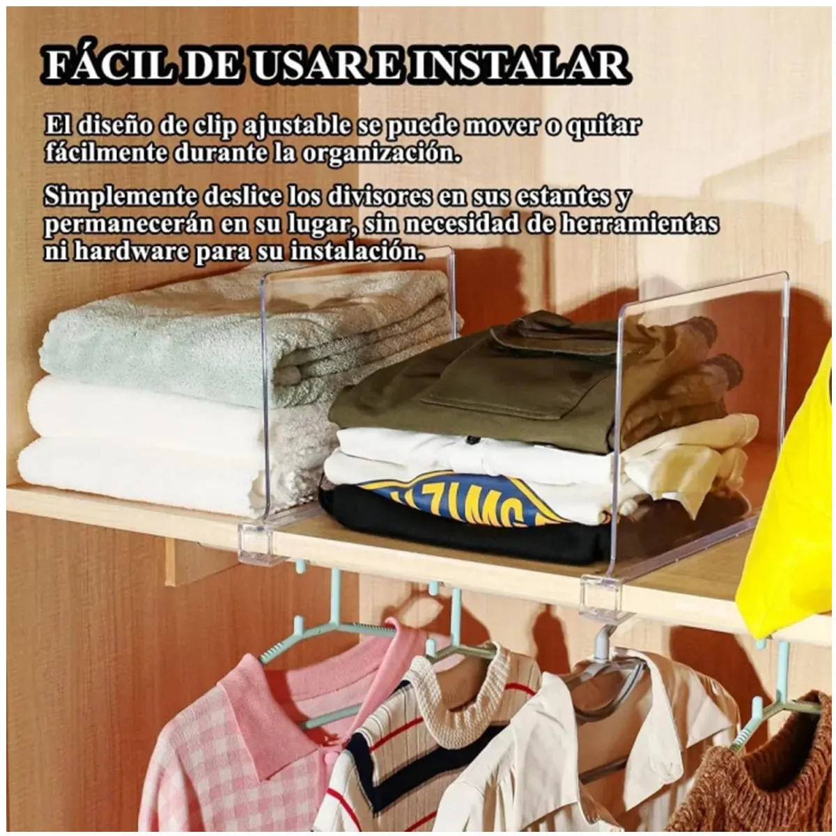 KUANGYE - Pack 6 Separadores Acrílicos Estantes Armarios Closet Ropa