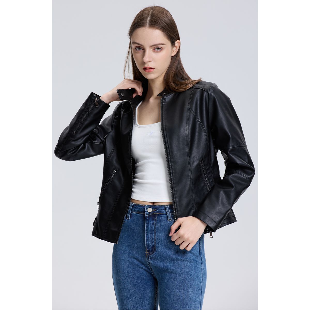 GENERICO - Chaqueta de Moda para Mujer Negra con Cierre Metálico Estilo Casual y Elegante