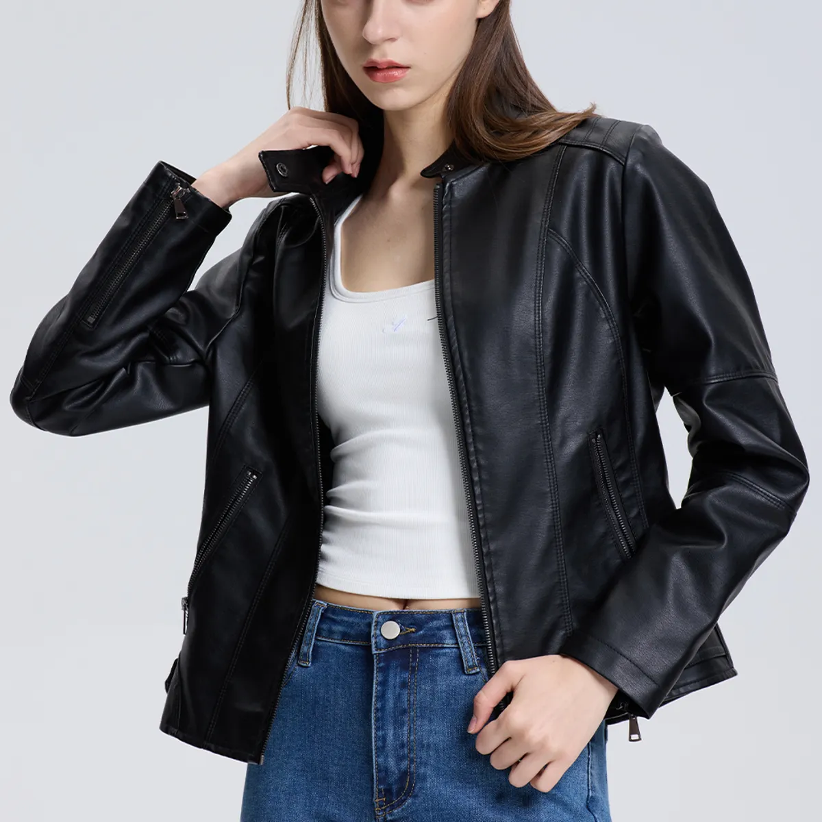 GENERICO - Chaqueta de Moda para Mujer Negra con Cierre Metálico Estilo Casual y Elegante
