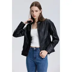 GENERICO - Chaqueta de Moda para Mujer Negra con Cierre Metálico Estilo Casual y Elegante