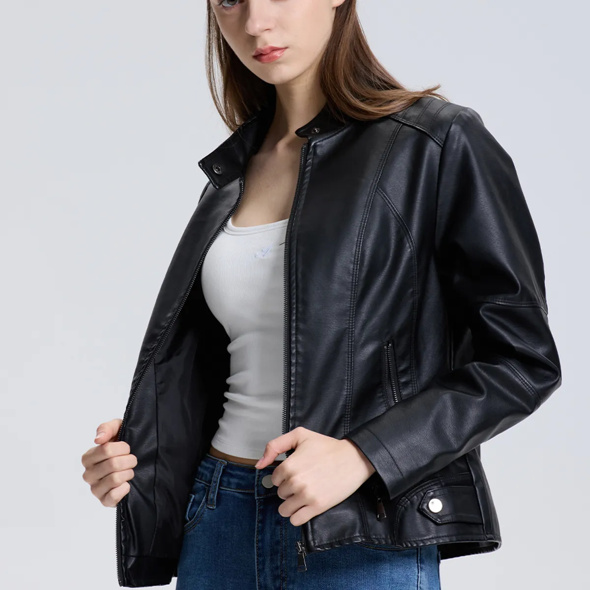 GENERICO - Chaqueta de Moda para Mujer Negra con Cierre Metálico Estilo Casual y Elegante