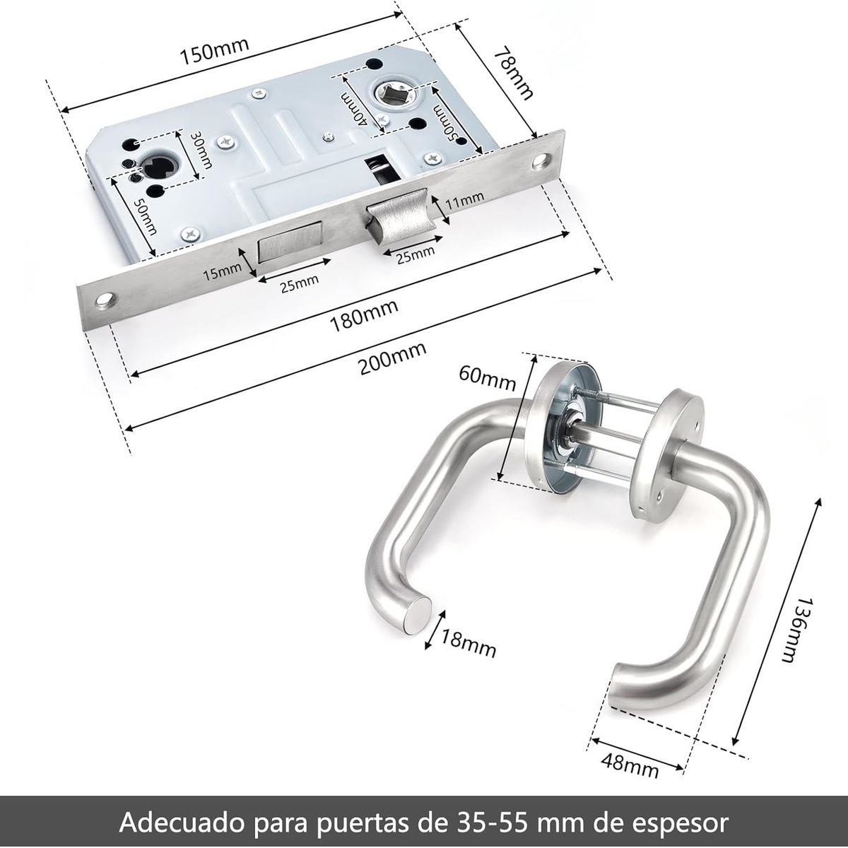 KUANGYE - Kit de Cerradura de Puerta Contra Incendiospara Pasillo de Salida de Emergencia Contra Incendios