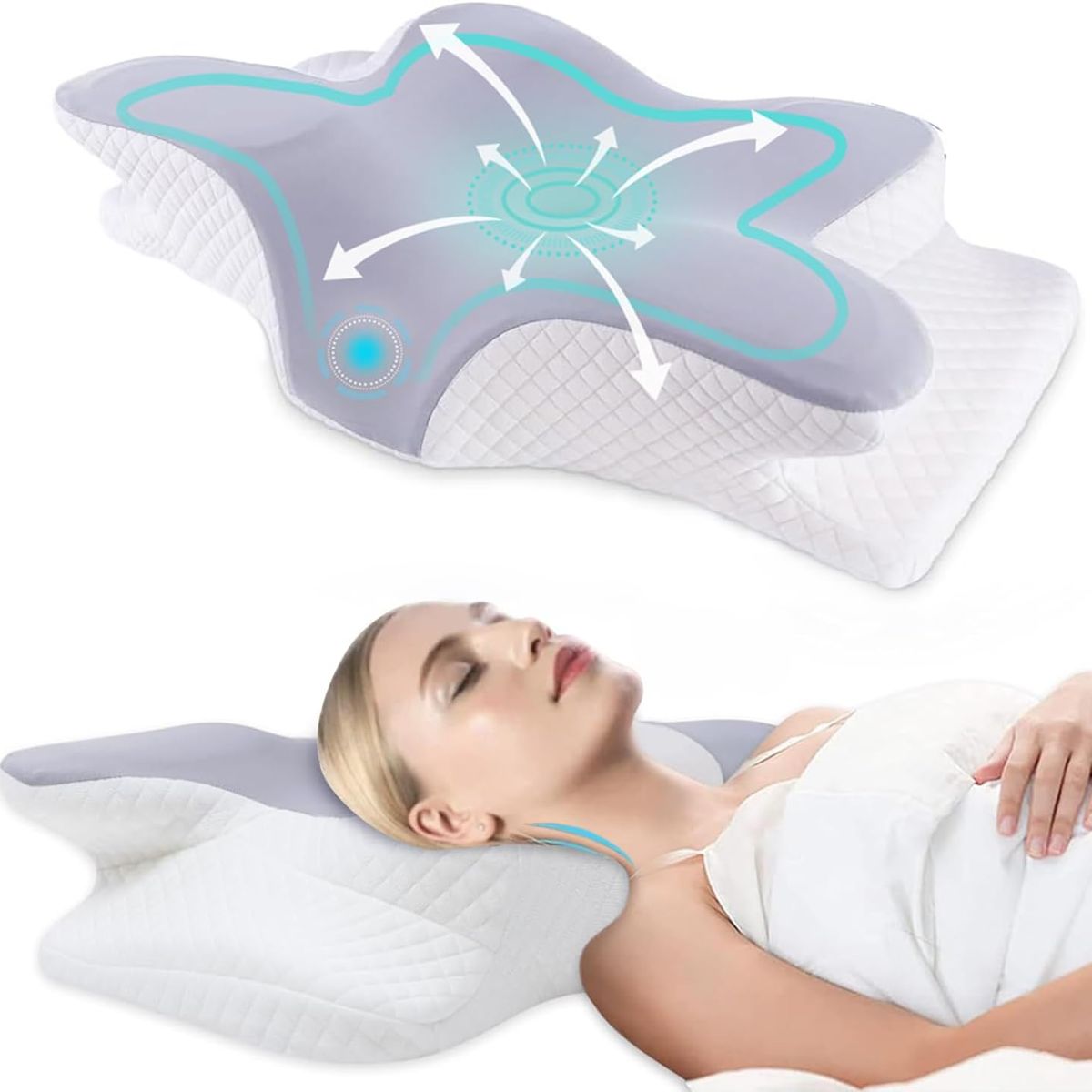 KUANGYE - Almohada Memory Foam Ortopédica Ergonómica Cervical Confort