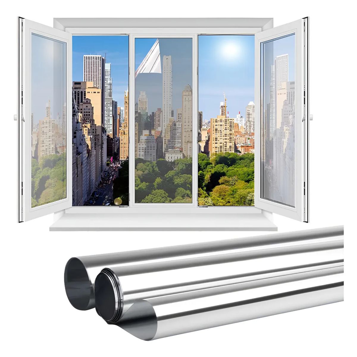 KUANGYE - Lamina Espejada Film Privacidad Vidrio Ventana 70 Cm x 10 M Plata