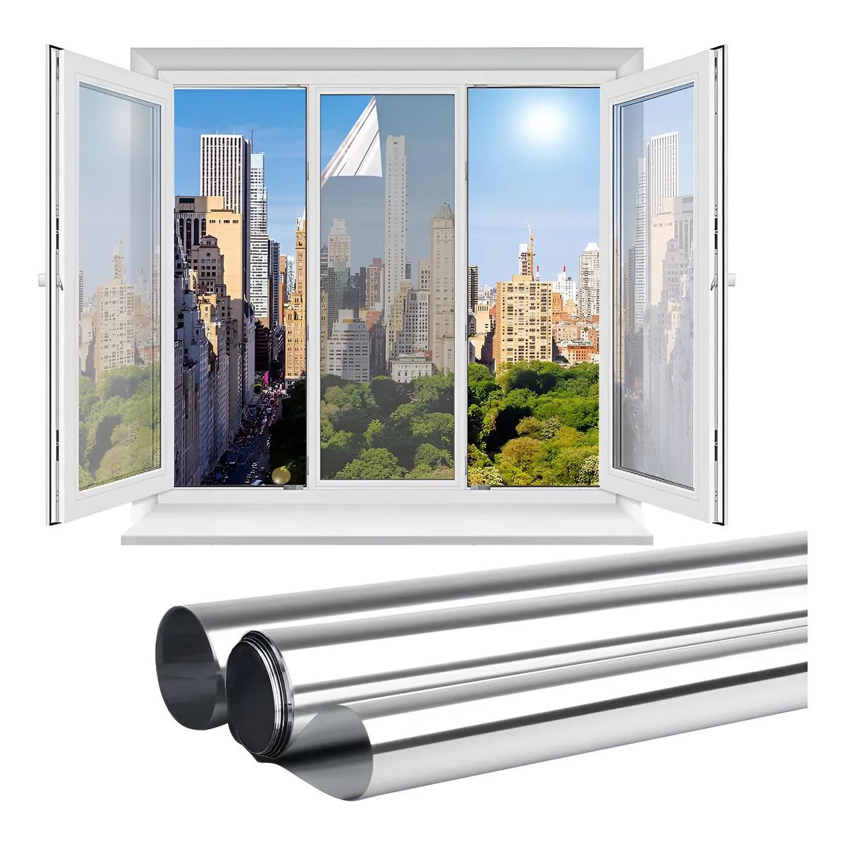 KUANGYE - Lamina Espejada Film Privacidad Vidrio Ventana 70 Cm x 10 M Plata