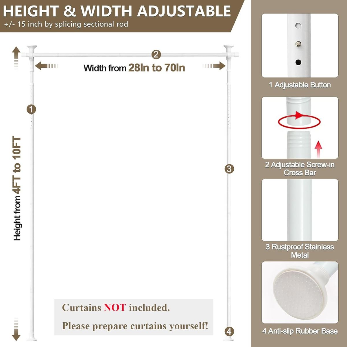 BLUEDREAMER - Separador de habitación barra de cortina sin perforar para separación de habitaciones