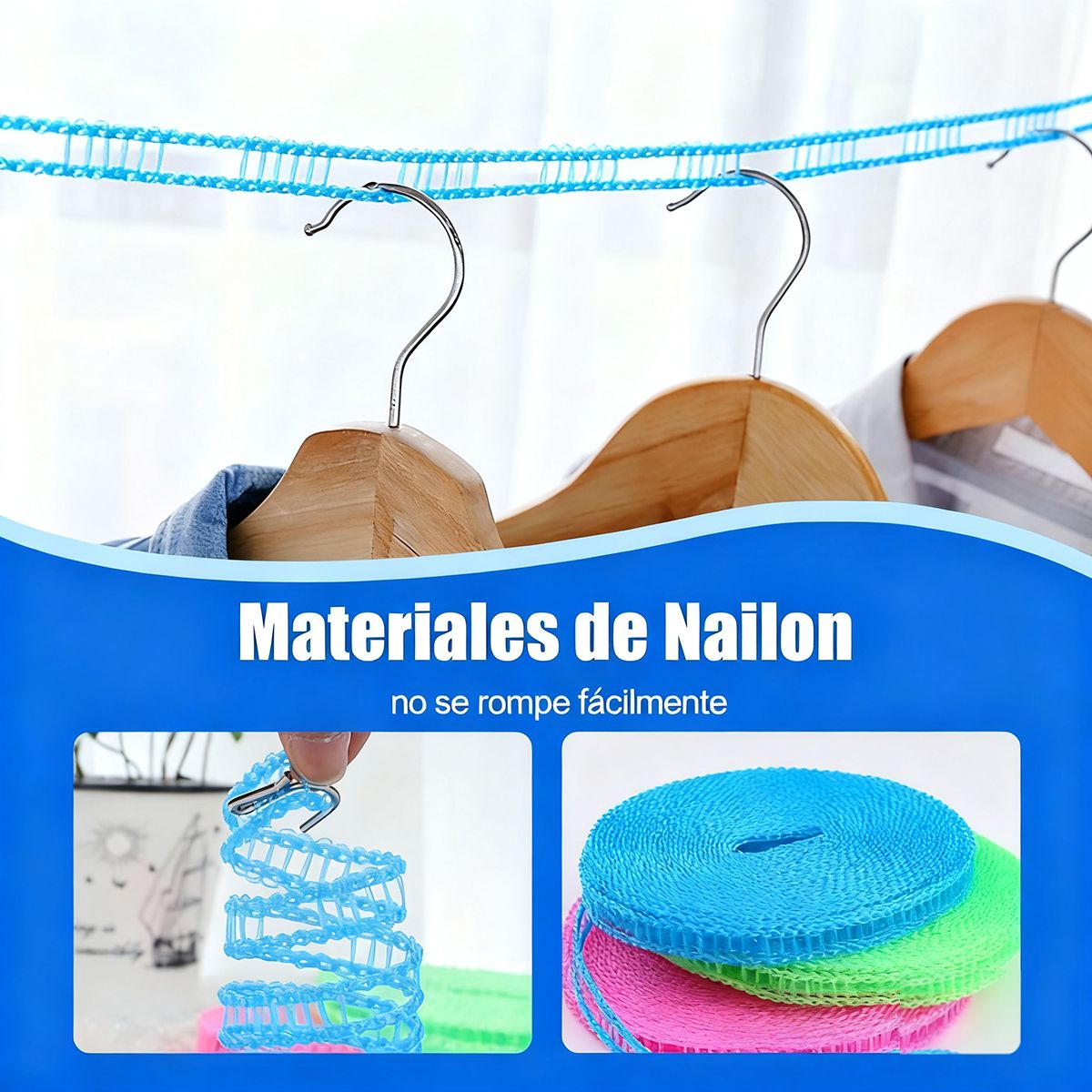 GENERICO - 3pcs Tendedero 10m Antideslizante Y Resistente Al Viento
