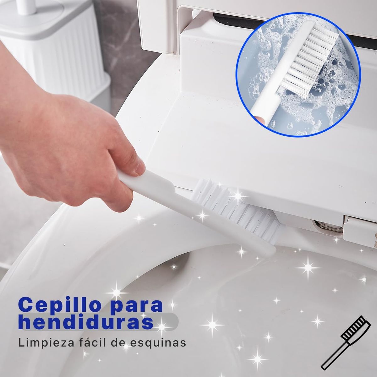 BLUEDREAMER - Set de Limpieza para Baño Escobilla y Desatascador con Soporte Oculto Cepillo para Hendiduras