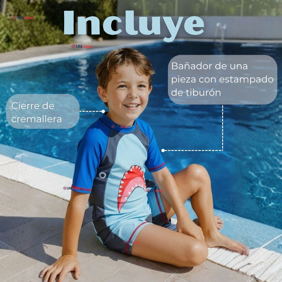 JUMP KIDS - Traje de baño Enterito Con Cremallera Niño de 2 a 6 años Blue Shark