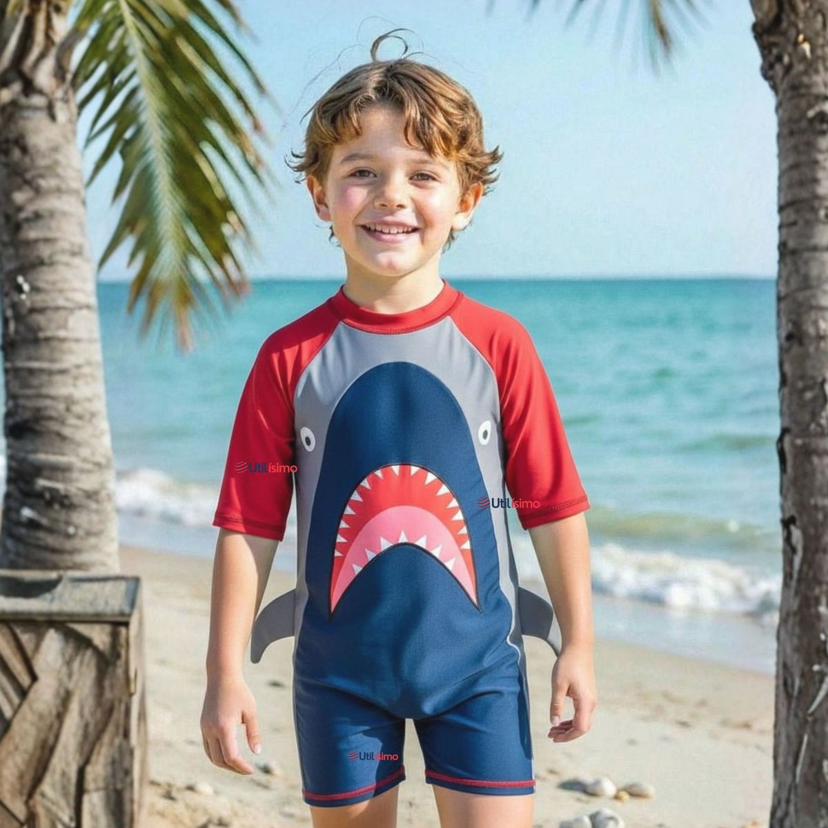 JUMP KIDS - Traje de baño Enterito Con Cremallera Niño de 2 a 6 años Red Shark