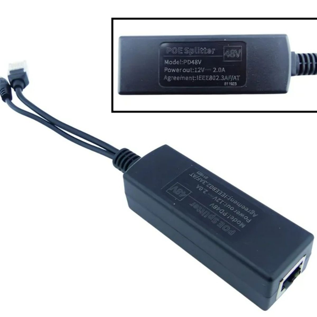 GENERICO - ADAPTADOR POE SPLITER COD151601 48V A 12V MODPD48V 20A NEGRO
