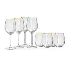 LIBBEY - SET 4 COPAS Y 4 VASOS BORDE ORO SCARLETT