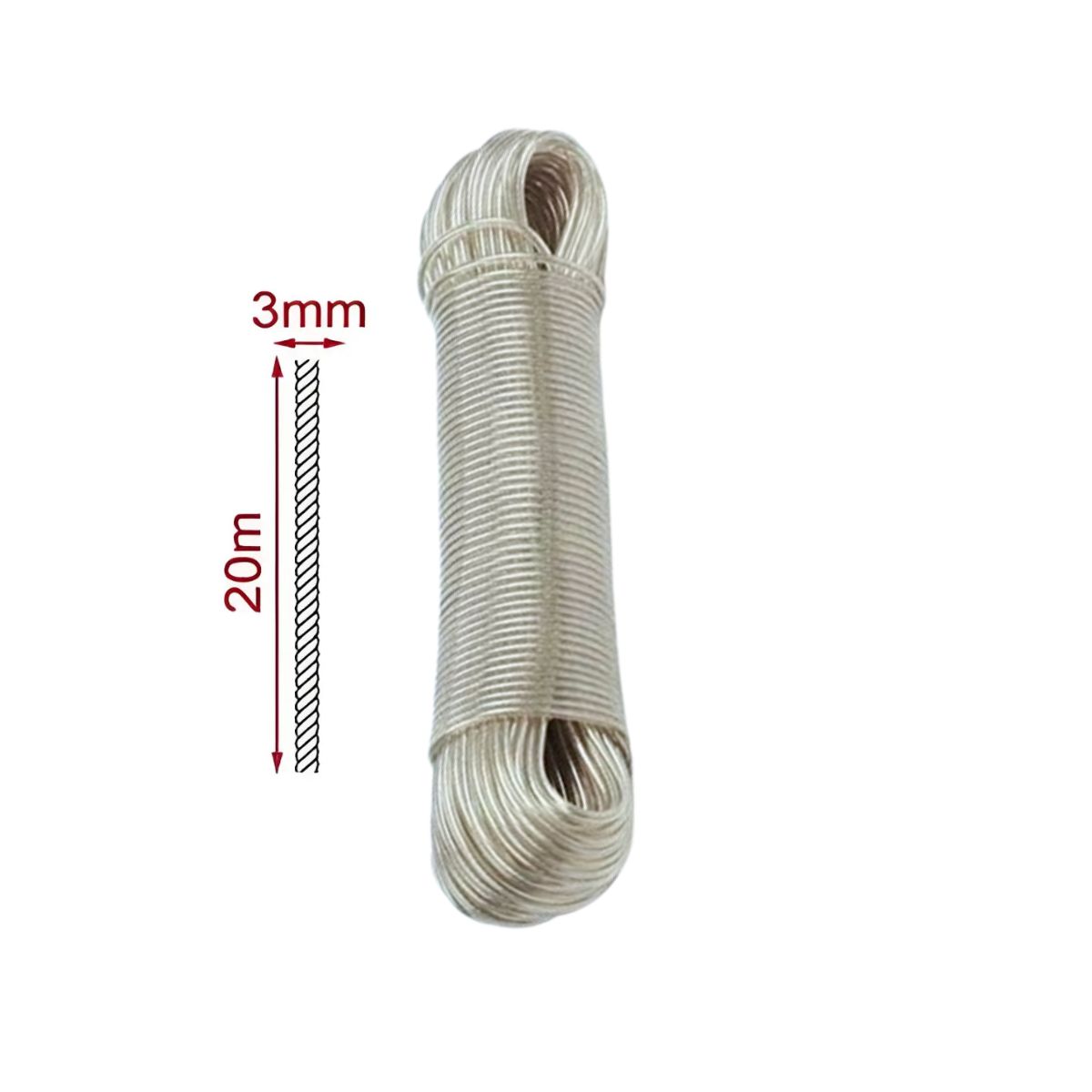 GENERICO - Cuerda para Ropa de PVC Núcleo de Alambre de Acero 20m x 3mm