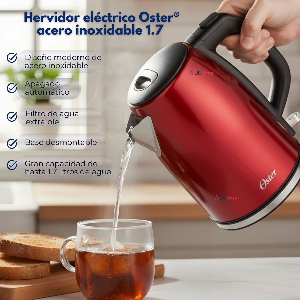OSTER - Hervidor eléctrico Oster® acero inoxidable 1.7 lt BVSTKT673CR