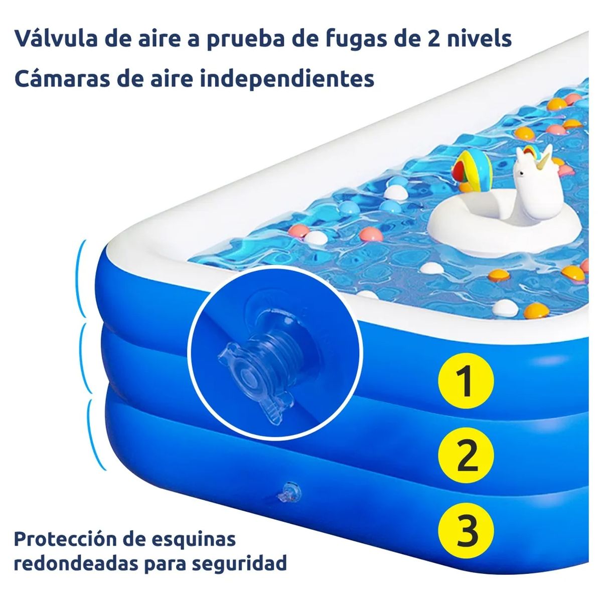 VIDITA - Piscina Inflable Familiar Gigante 210x140x60cm - 850 L - 3 Cámaras - PVC Reforzado  Kit Completo