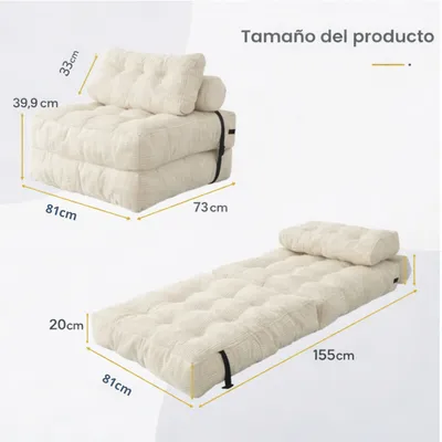 Imagen 2 del producto Silla Sofá Cama 155x81cm Puff Plegable Acolchada Hogar