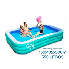 GENERICO - Piscina Inflable GlowUp 150x105x50cm Celeste 350L Kit + Inflador PVC Laminado