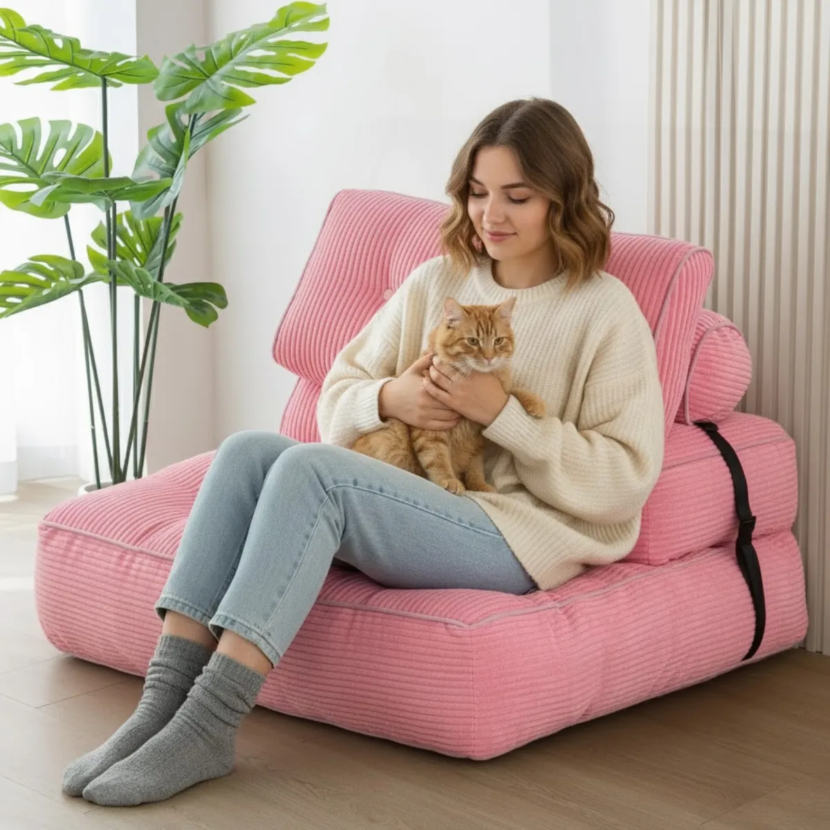 PITAYA - Silla Sofá Cama 155x81cm Puff Plegable Acolchada Hogar