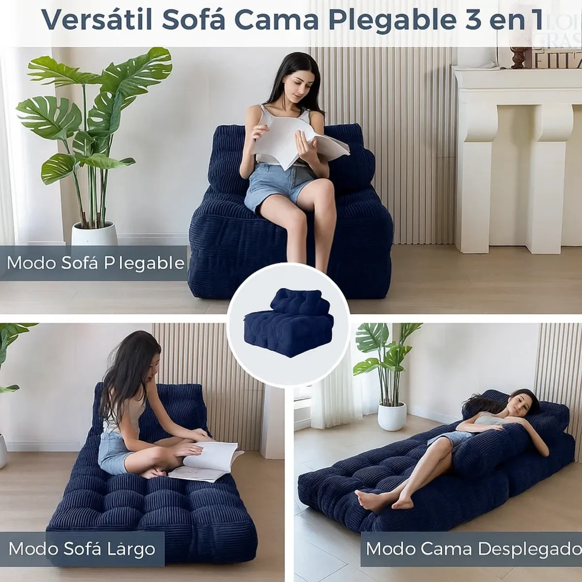 PITAYA - Silla Sofá Cama 155x81cm Puff Plegable Acolchada Hogar