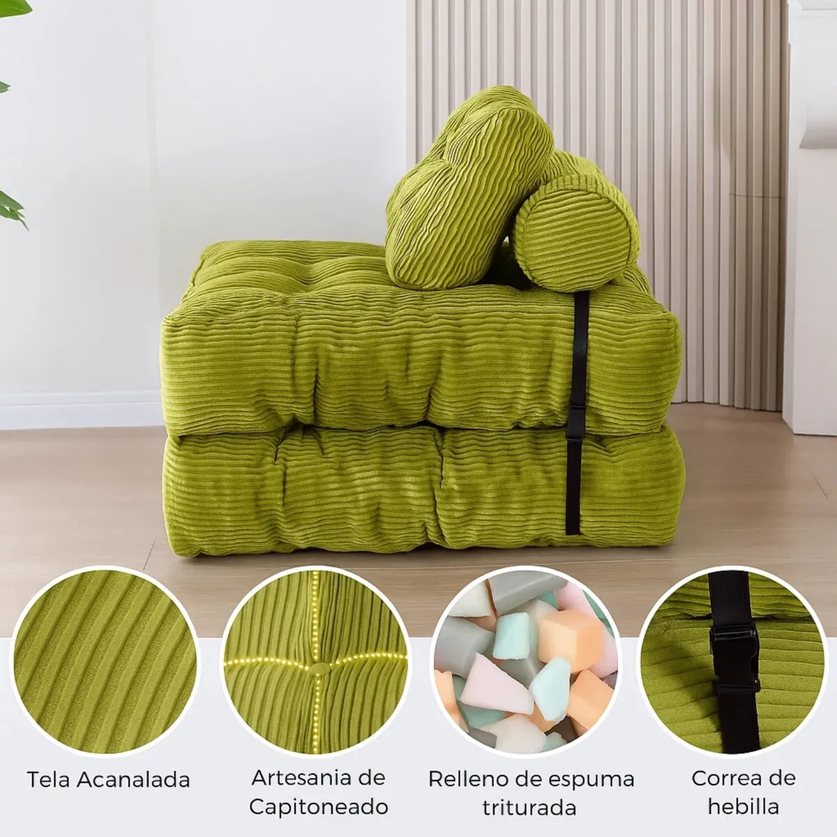 PITAYA - Silla Sofá Cama 155x85cm Puff Plegable Acolchada Hogar