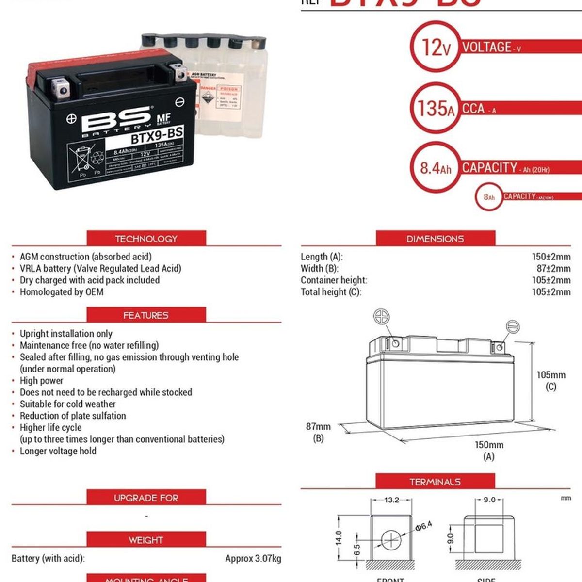 GENERICO - Bateria Para Moto De Gel Btx9  Ytx9  Htx9