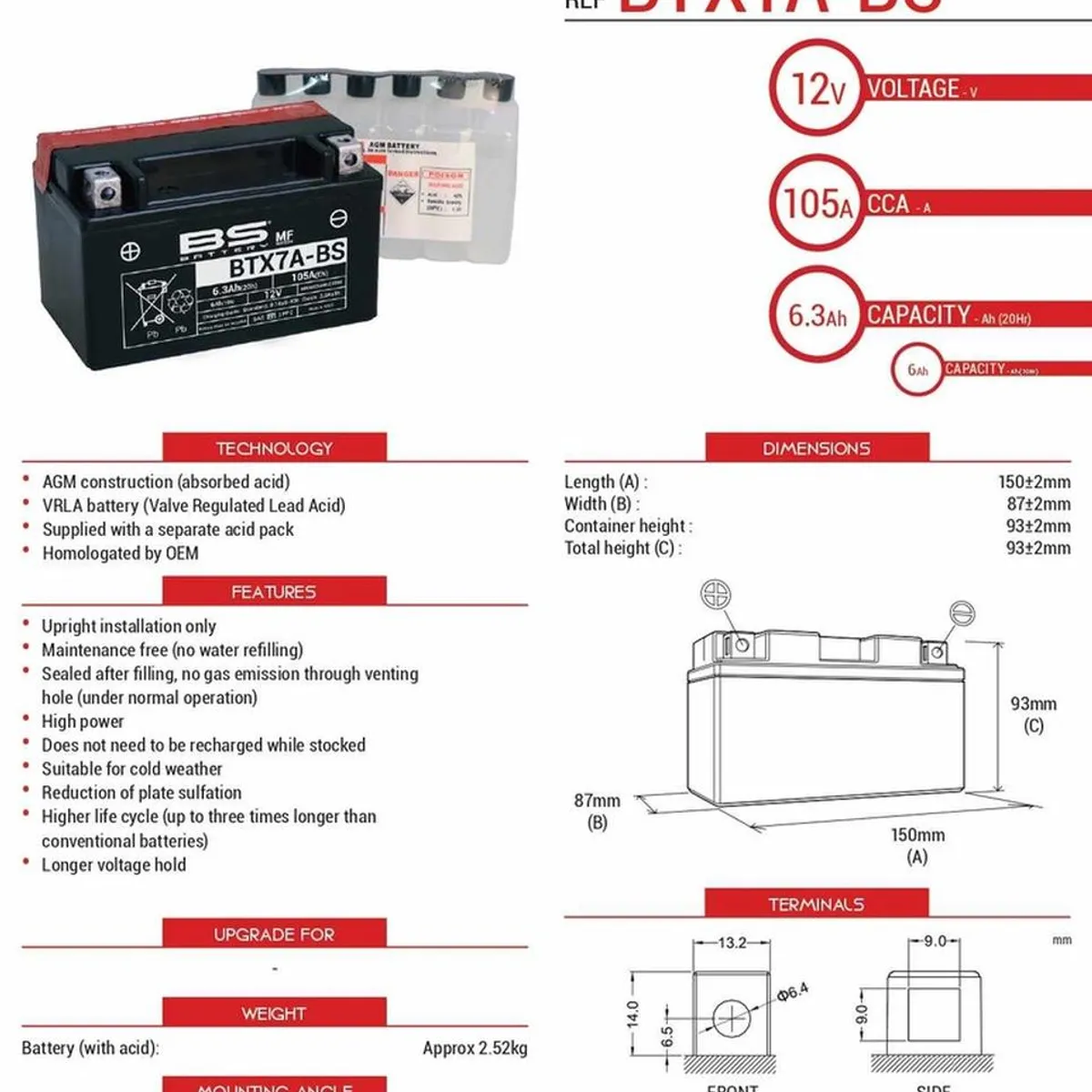 GENERICO - Bateria Para Moto Ytx7a / Htx7a / Btx7a/ Ftx7a