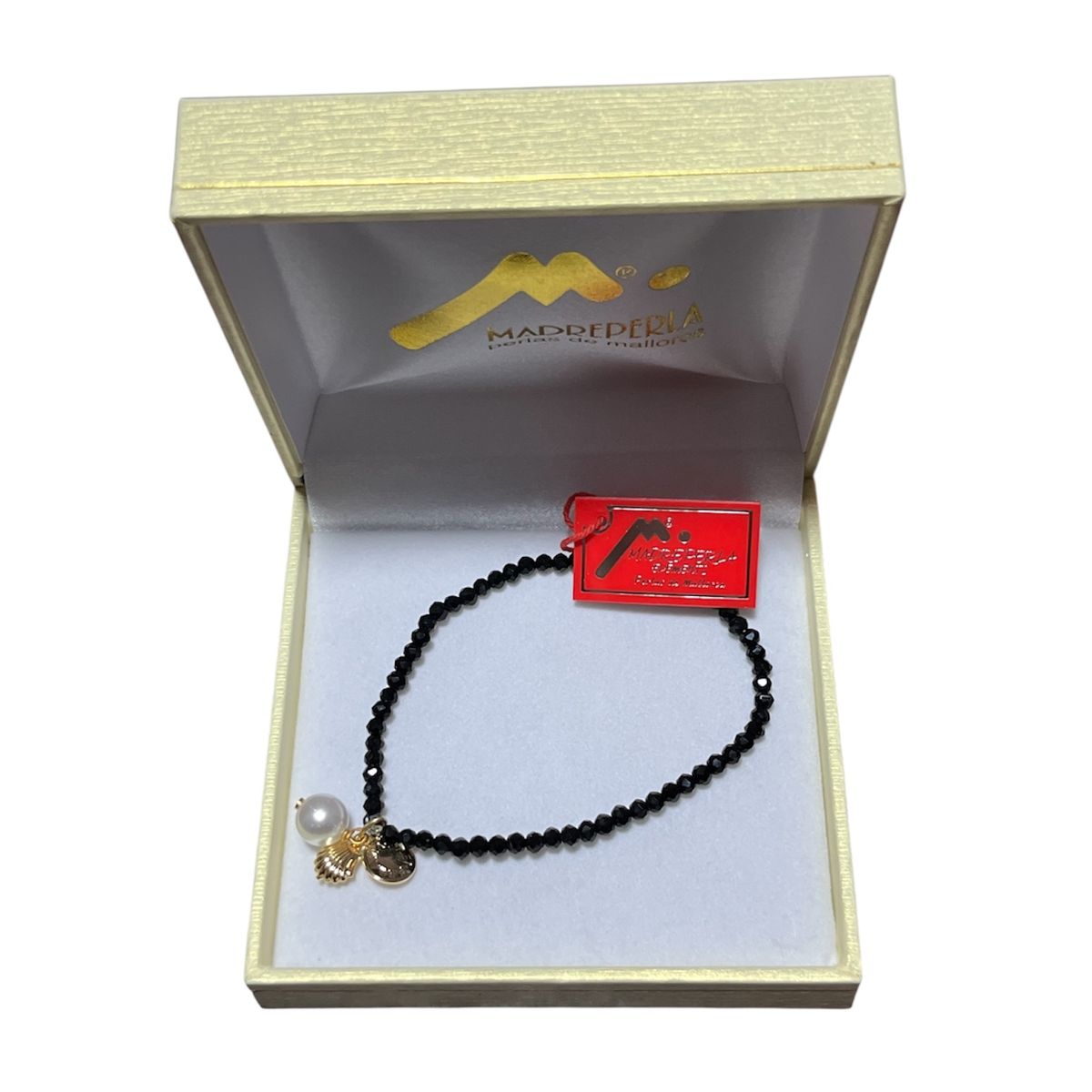 MALLORCA - Pulsera Mallorca con Cristales Onix Ostras Bañado en Oro 18K