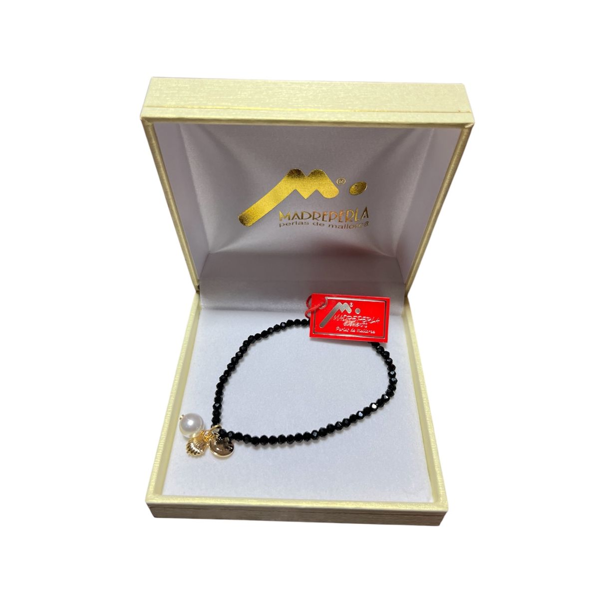 MALLORCA - Pulsera Mallorca con Cristales Onix Ostras Bañado en Oro 18K