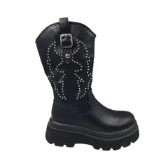 HERIEL - Bota Negra Plataforma Mujer